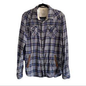 SCOTCH & SODA Men’s Plaid Flannel Button Front Shirt Blue White XL